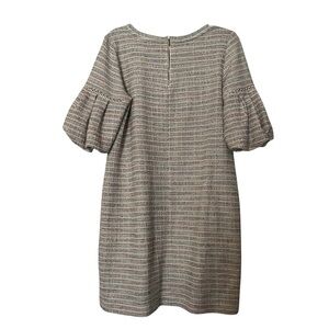 LOFT Neutral Tweed Puff Sleeve Mini Dress in Beige and Black